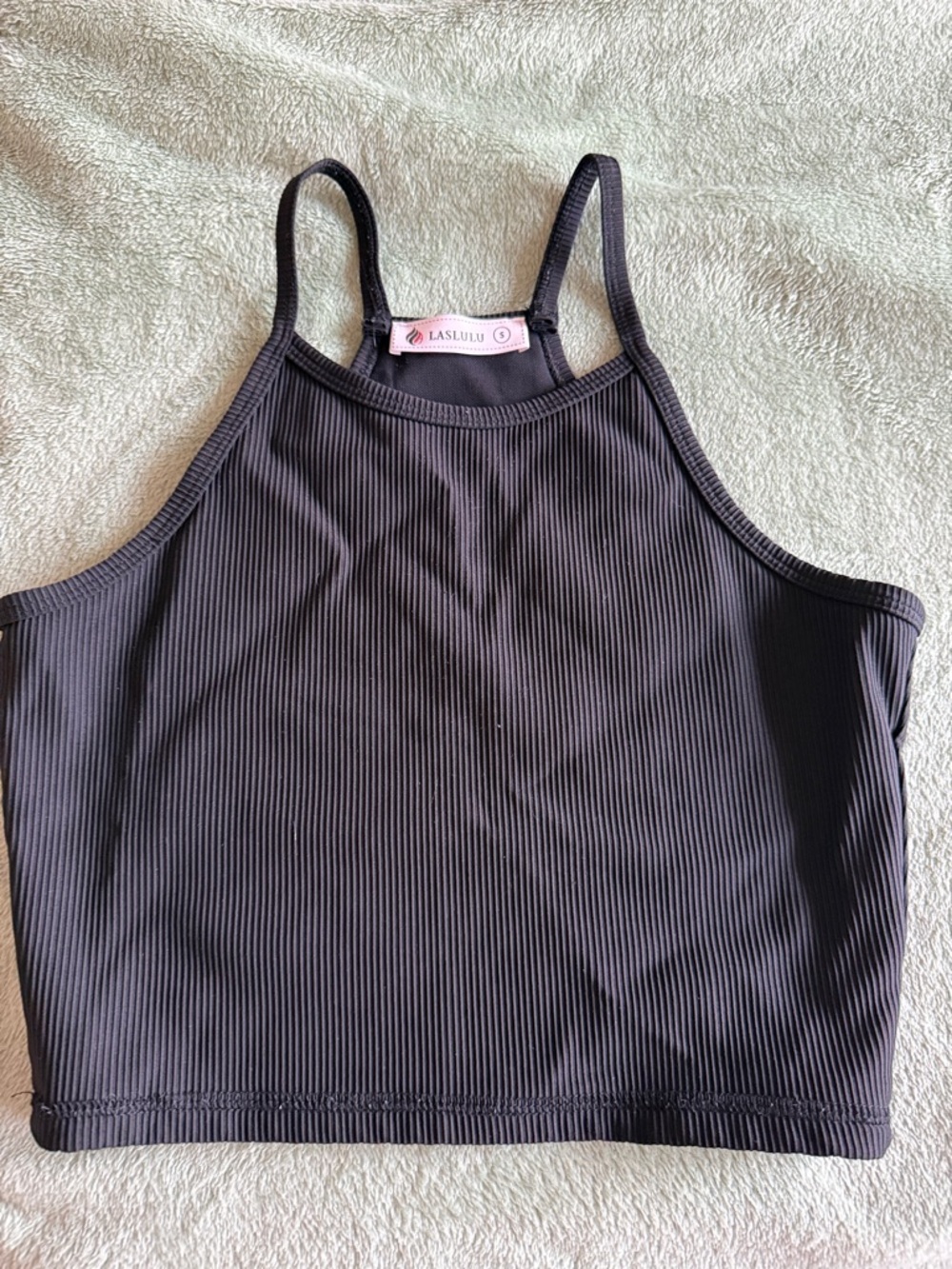 Laslulu Black Ribbed Crop Top